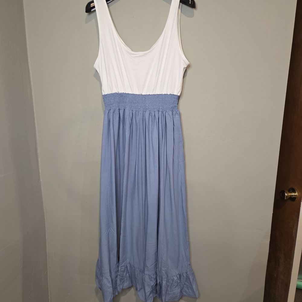 Cupshe Maxi Dress Womens Small Blue White Smocked Waist Ruffle Hem NWT
